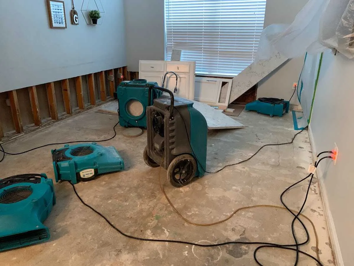 Dehumidifier in flood-cut room for Water Damage Restoration in South Windsor